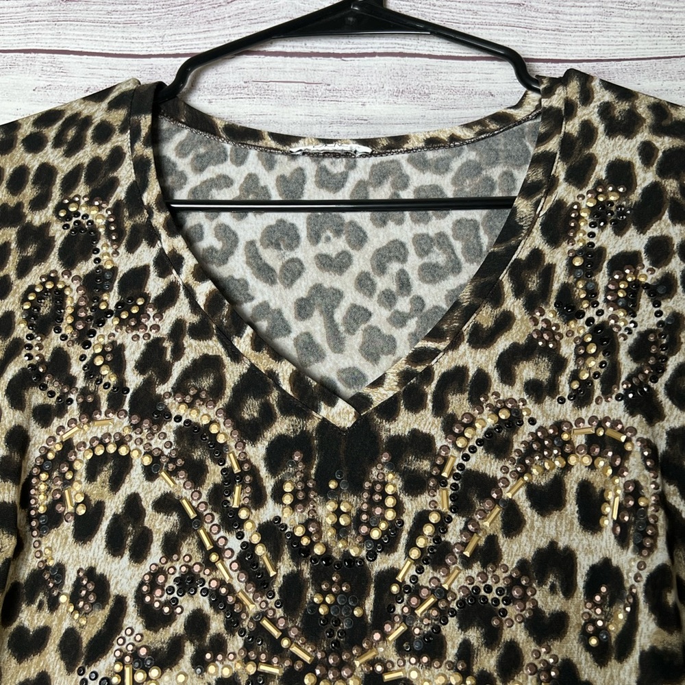 Cache Leopard Cheetah Print Top with Rhinestone Gem Designs - Picture 4 of 7